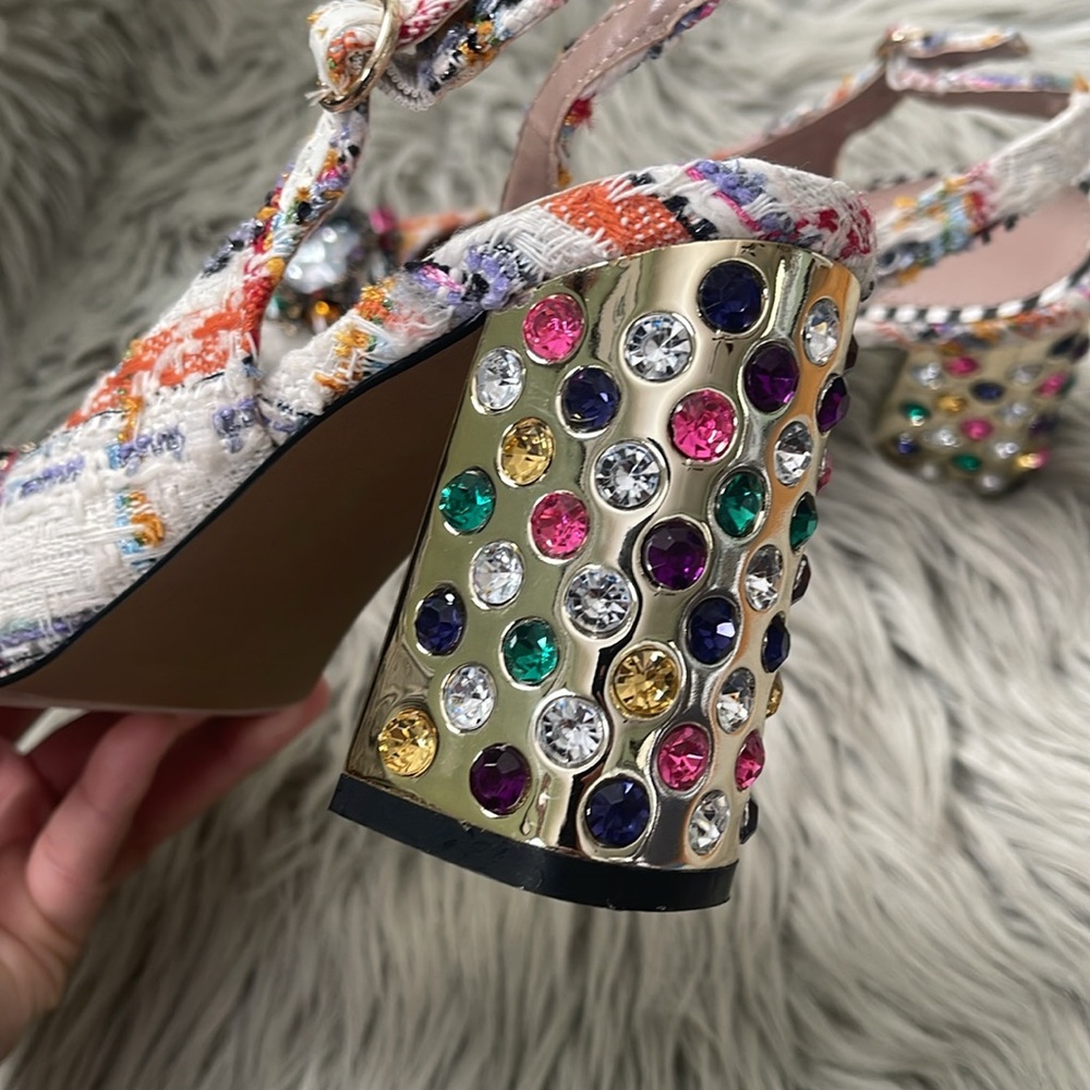 Betsey Johnson Colorful Tweed Heels with Jewel Details - Picture 5 of 7